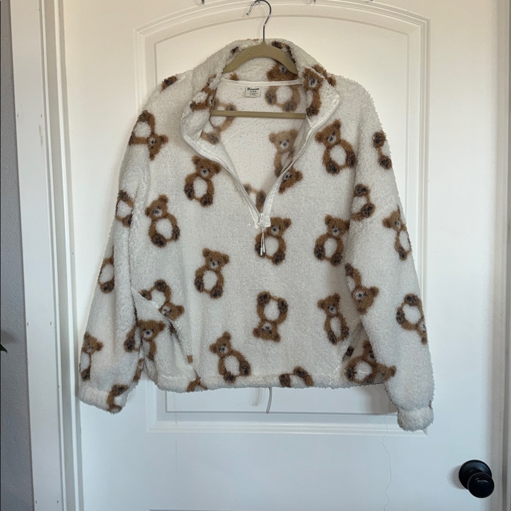 Women's White Teddy Bear Fleece Jacket - Picture 3 of 4